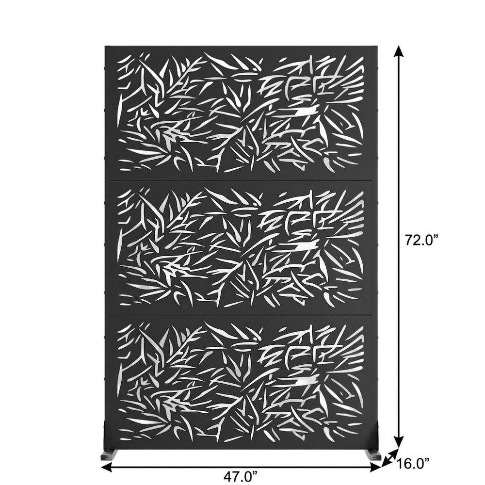72" Black Steel Six Panel Outdoor Privacy Screen on a white background