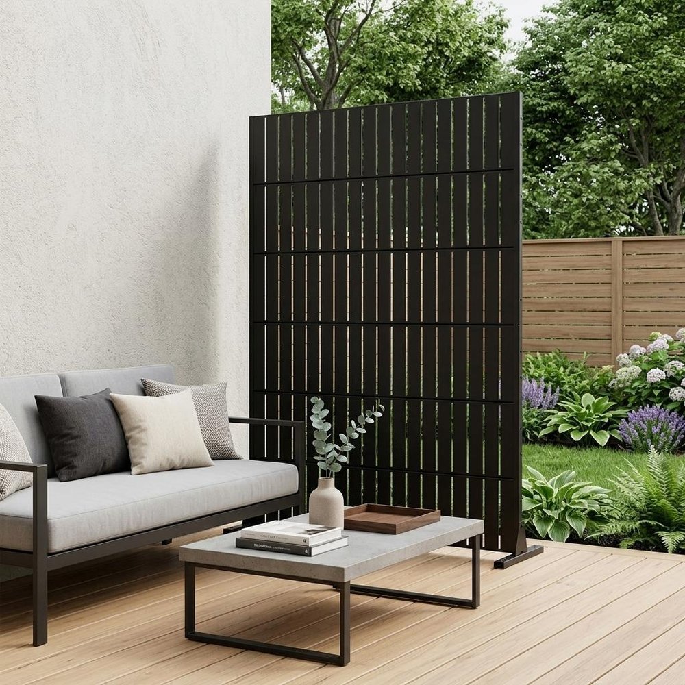 72" Black Steel 12 Panel Outdoor Privacy Screen - SKU 755742