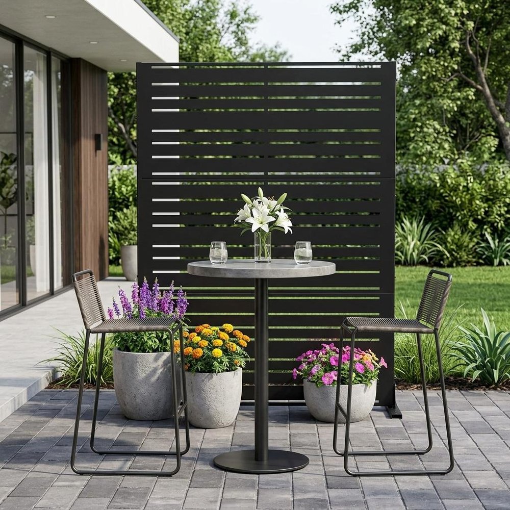 72" Black Steel 12 Panel Outdoor Privacy Screen - SKU 755743