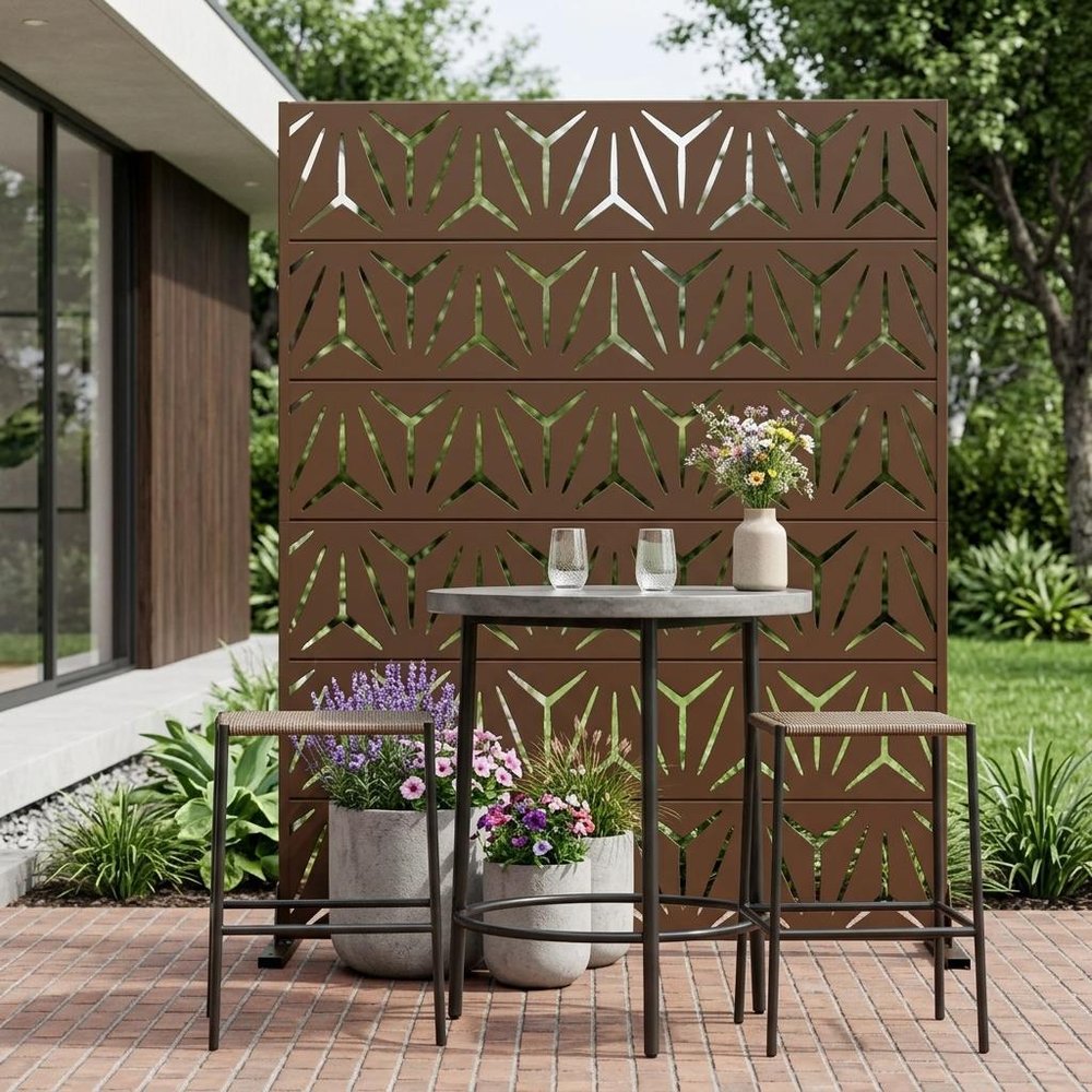 72" Brown Steel 12 Panel Outdoor Privacy Screen