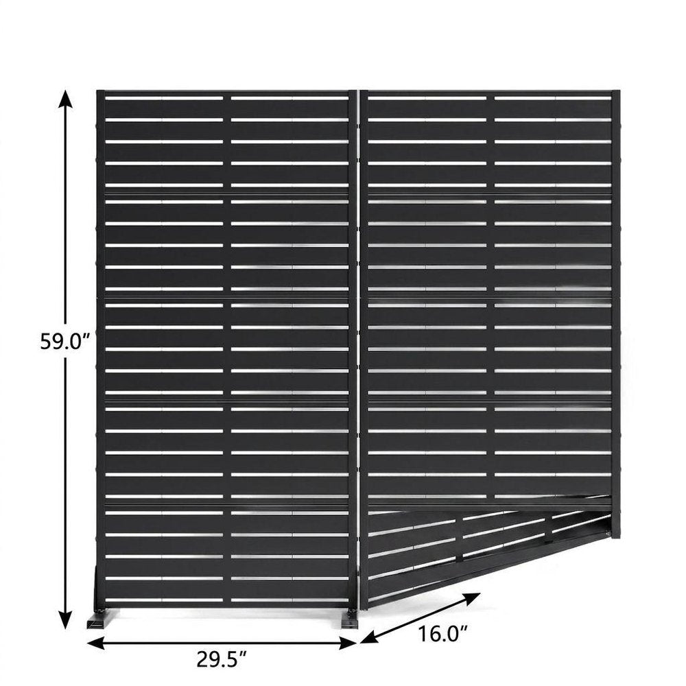59" Black Steel 20 Panel Outdoor Privacy Screen. Outdoor privacy screen isolated on a plain white background, finished in black metal.