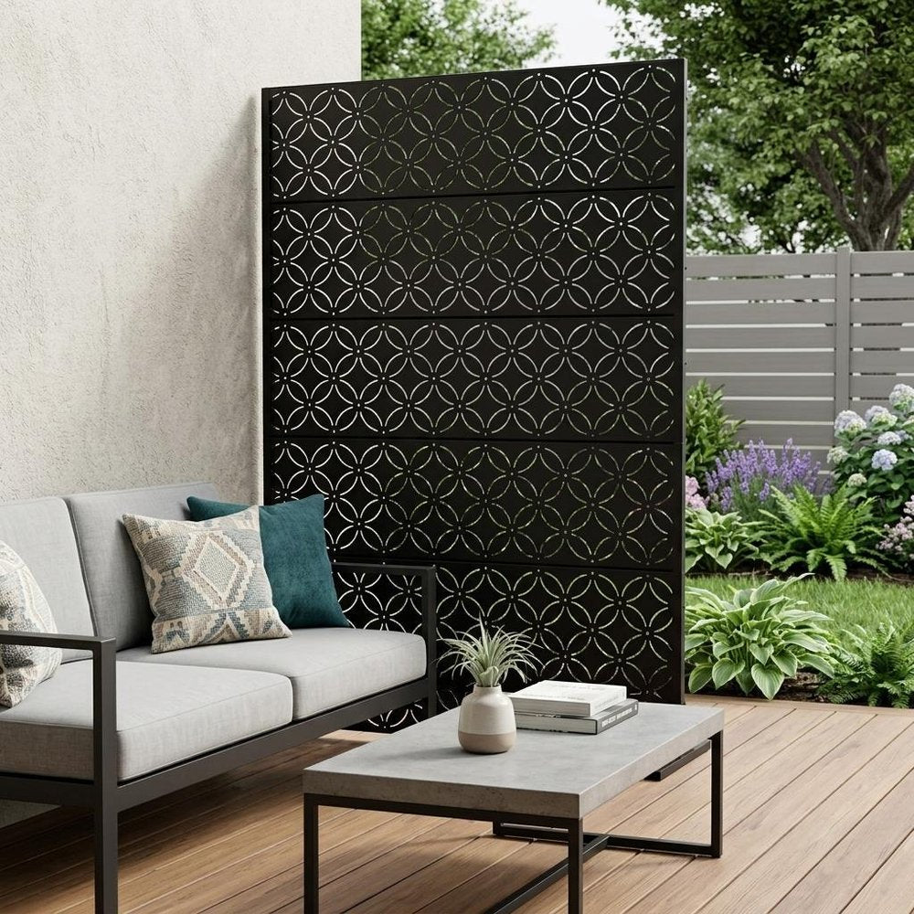 72" Black Steel 12 Panel Outdoor Privacy Screen - SKU 755747