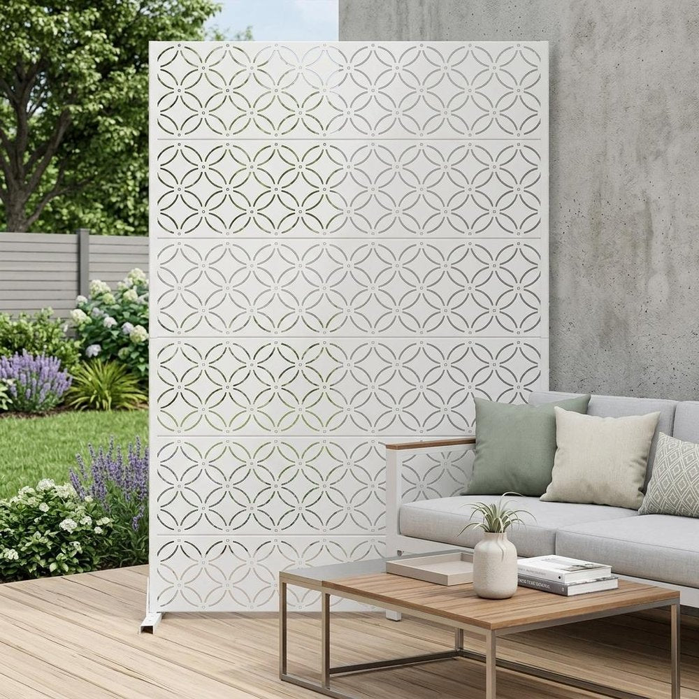 72" White Metal 12 Panel Outdoor Privacy Screen
