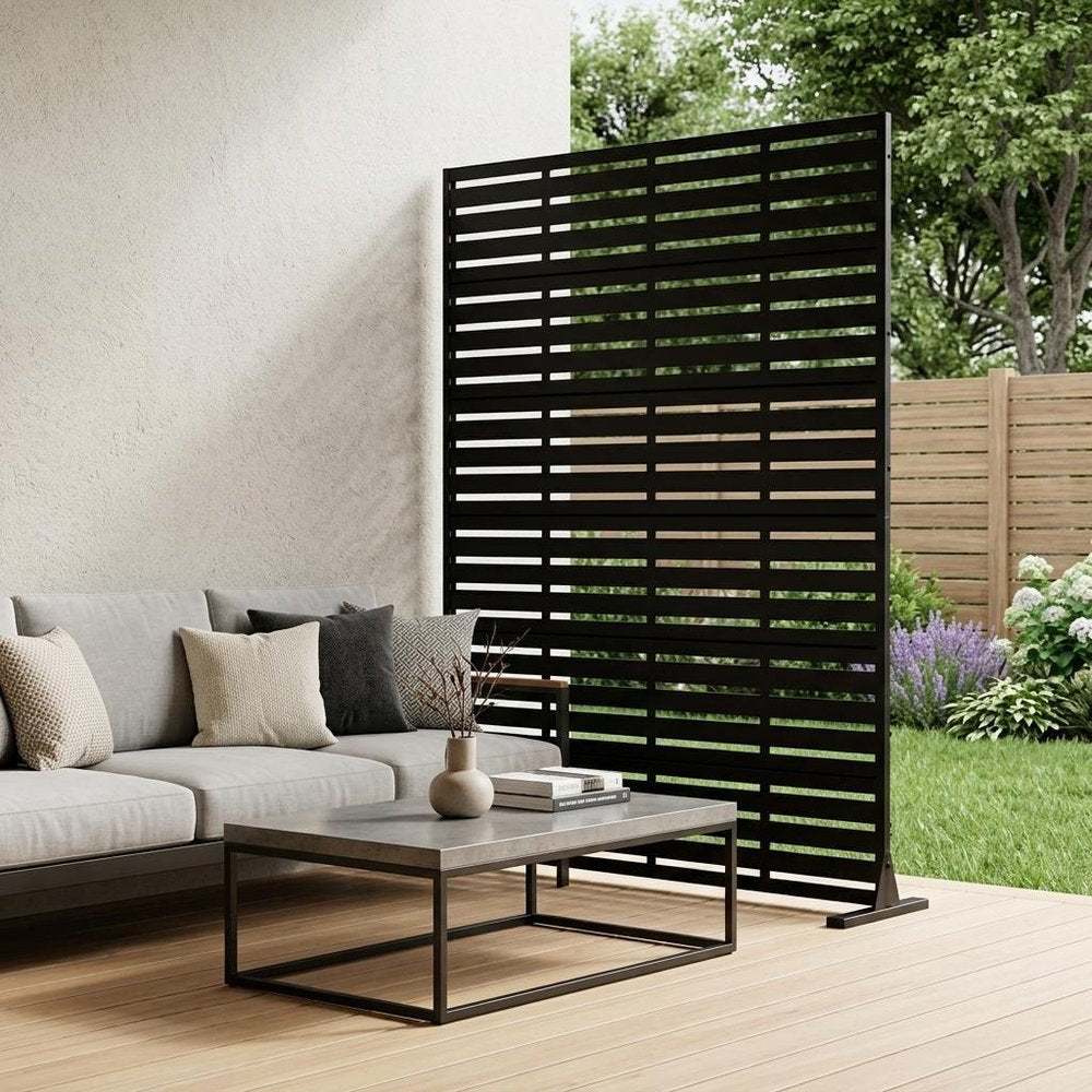 72" Black Steel 12 Panel Outdoor Privacy Screen - SKU 755750