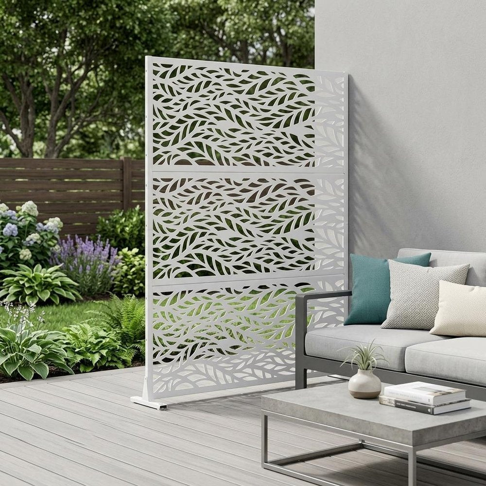 72" White Steel Six Panel Outdoor Privacy Screen
