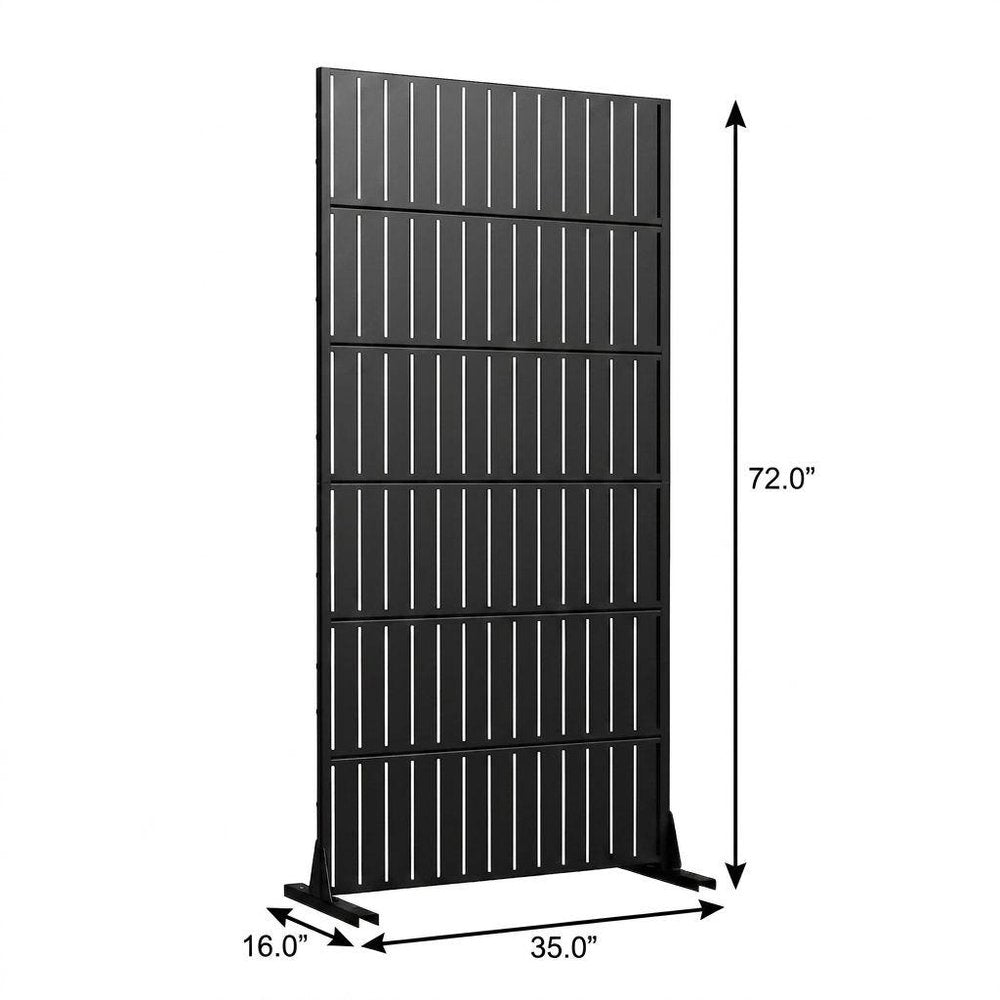 72" Black Steel 12 Panel Outdoor Privacy Screen - 72.00" H x 35.00" W x 16.00" D