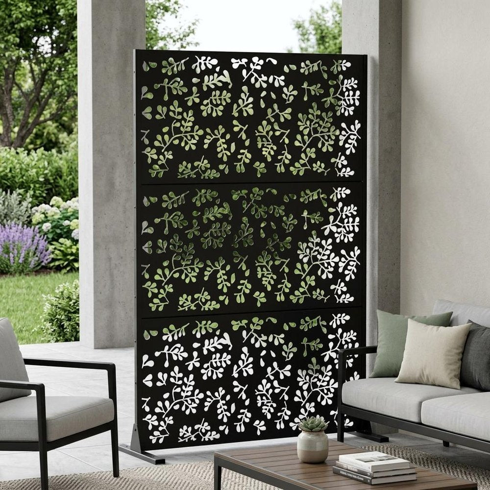 72" Black Steel Six Panel Outdoor Privacy Screen