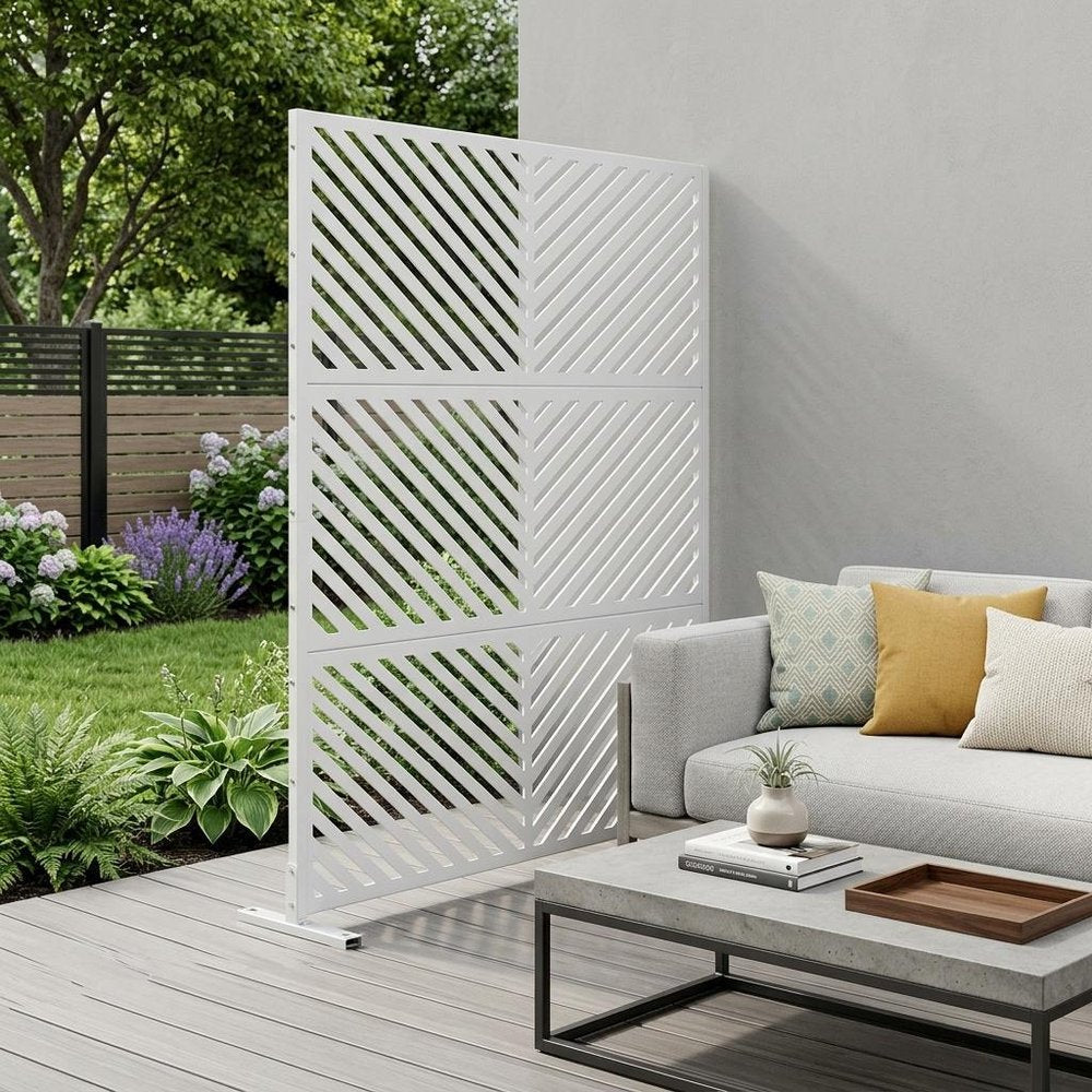 72" White Steel Six Panel Outdoor Privacy Screen