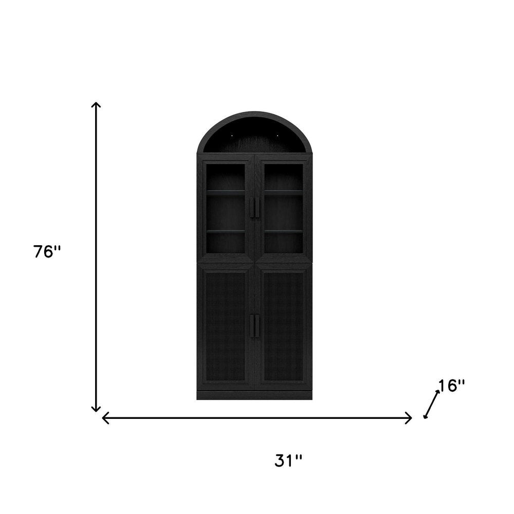 76" Black Wood Four Door Pantry Or Storage Closet