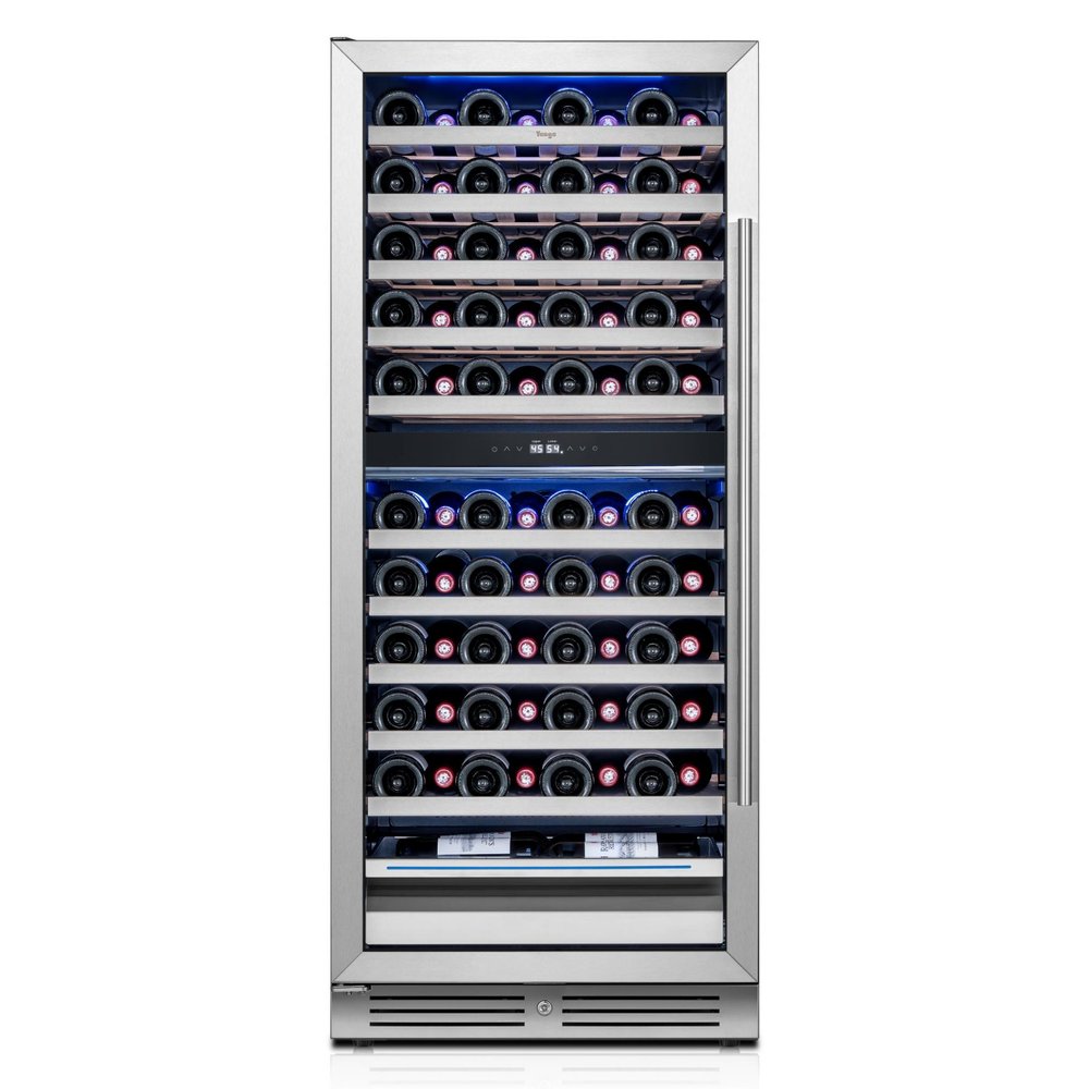 55" X 23" Clear and Black Stainless Steel Dual Compartment Wine Refrigerator