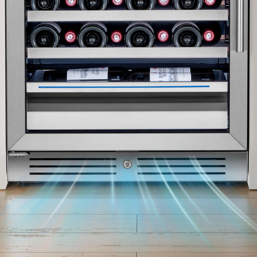 55" X 23" Clear and Black Stainless Steel Dual Compartment Wine Refrigerator