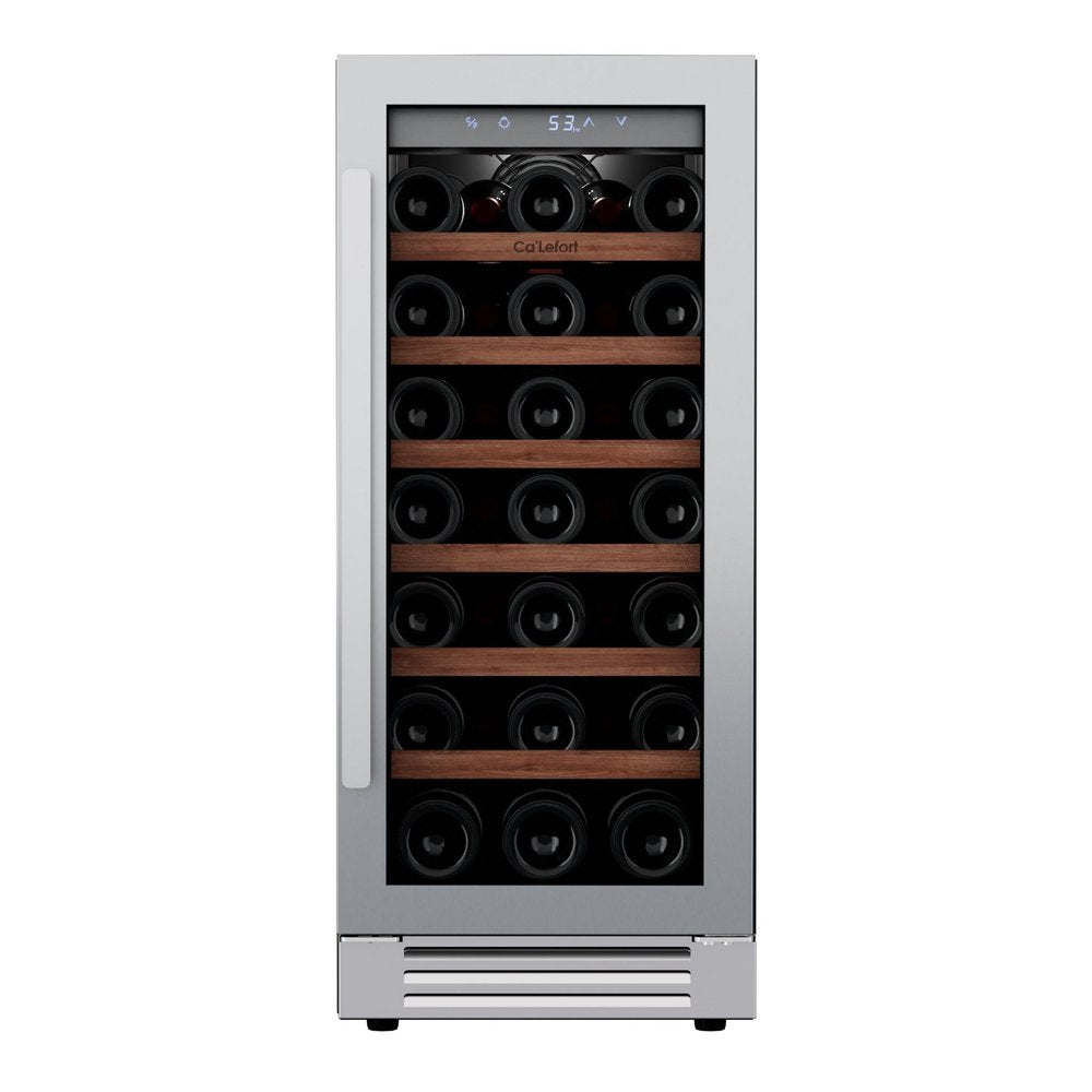 34" X 15" Clear and Silver Stainless Steel Single Compartment Wine Refrigerator