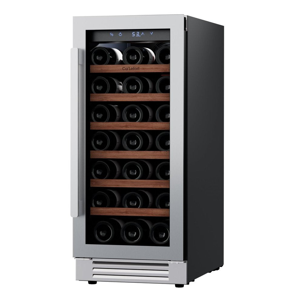 34" X 15" Clear and Silver Stainless Steel Single Compartment Wine Refrigerator