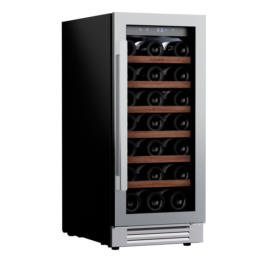 34" X 15" Clear and Silver Stainless Steel Single Compartment Wine Refrigerator