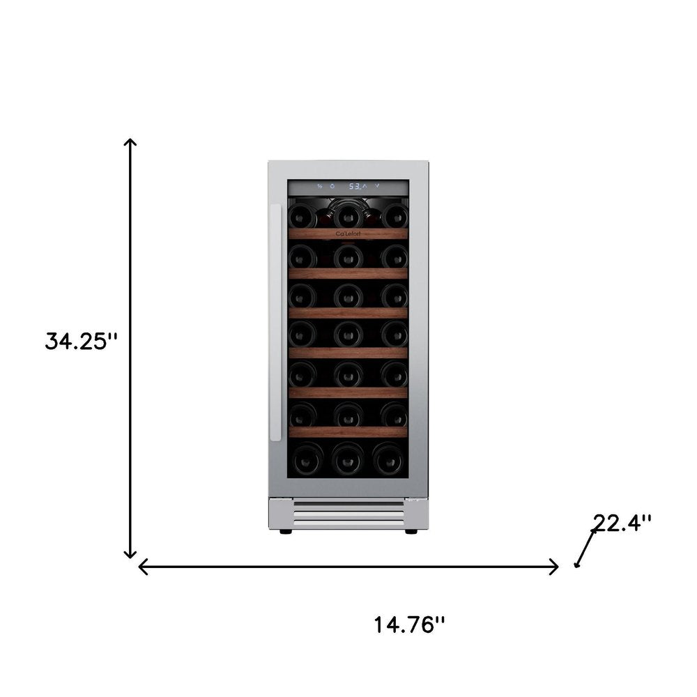 34" X 15" Clear and Silver Stainless Steel Single Compartment Wine Refrigerator