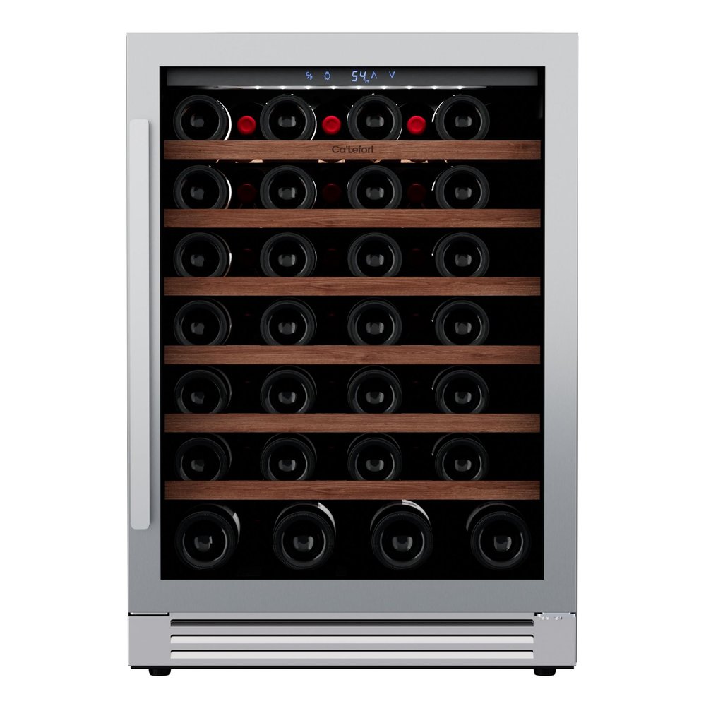 34" X 24" Clear and Silver Stainless Steel Single Compartment Wine Refrigerator