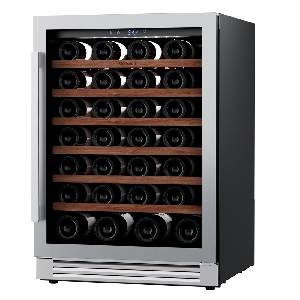 34" X 24" Clear and Silver Stainless Steel Single Compartment Wine Refrigerator
