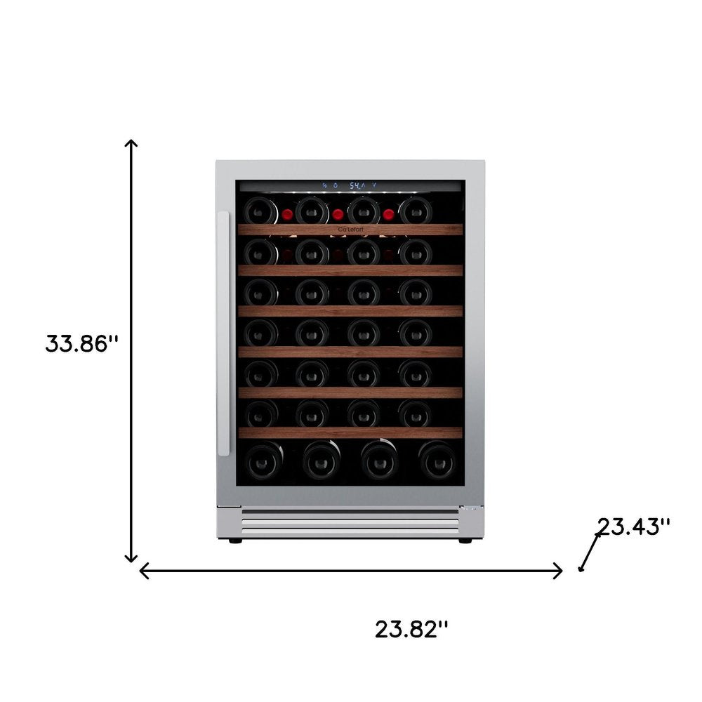 34" X 24" Clear and Silver Stainless Steel Single Compartment Wine Refrigerator