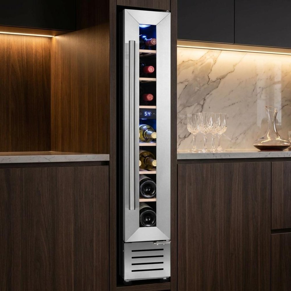 34" X 6" Silver and Black Metal Single Compartment Wine Refrigerator