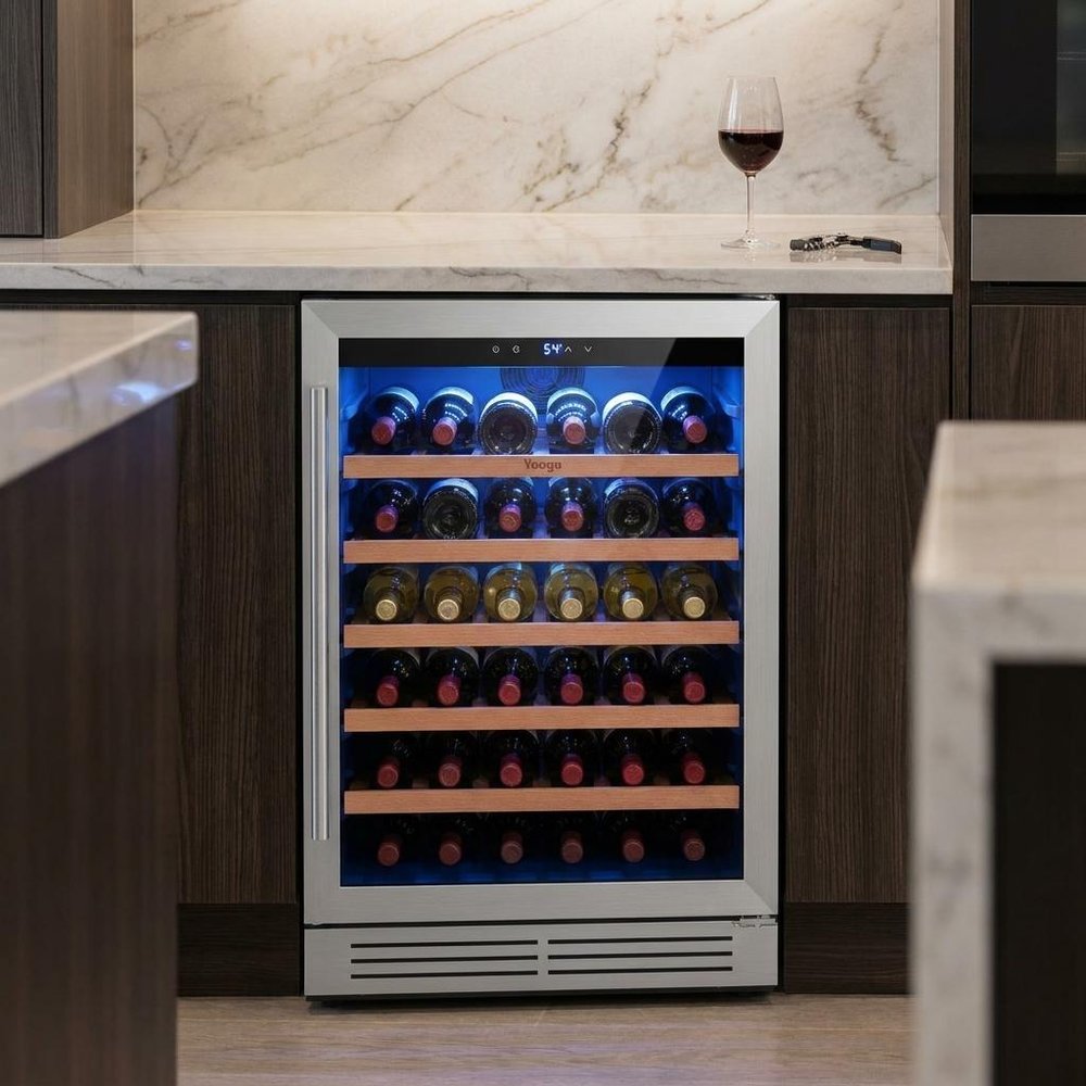 32" X 22" Silver and Black Metal Single Compartment Wine Refrigerator