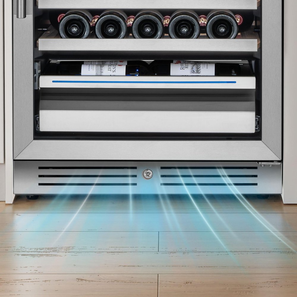 69" X 23" Clear and Black Metal Dual Compartment Wine Refrigerator