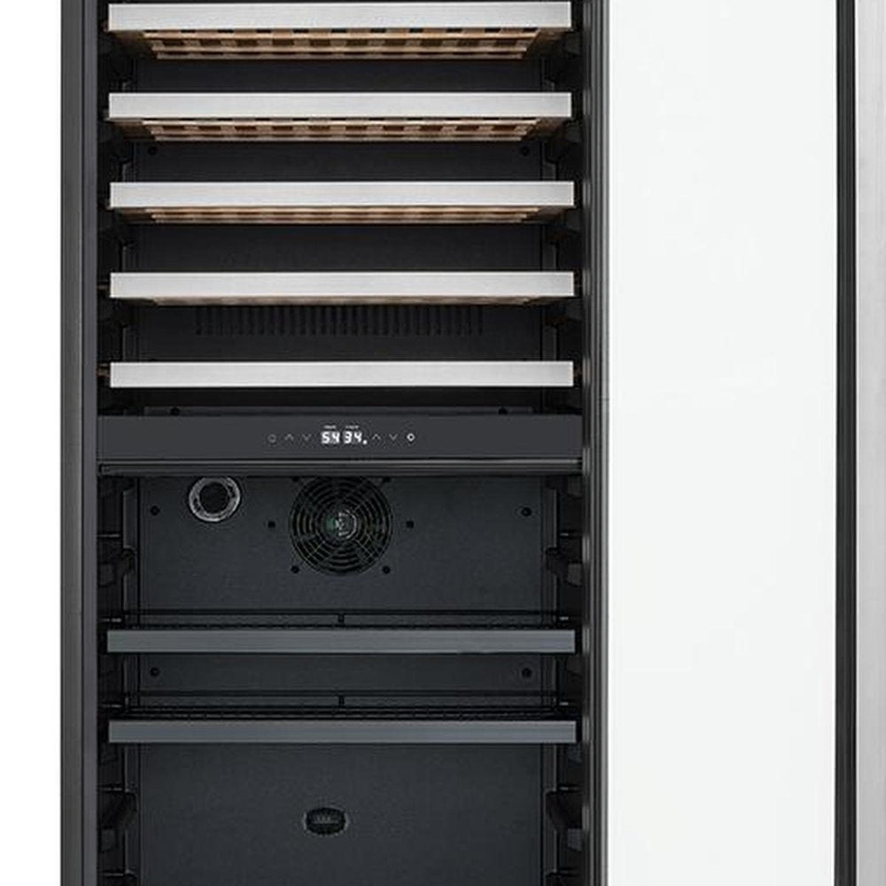 69" X 23" Clear and Black Metal Dual Compartment Wine And Beverage Refrigerator
