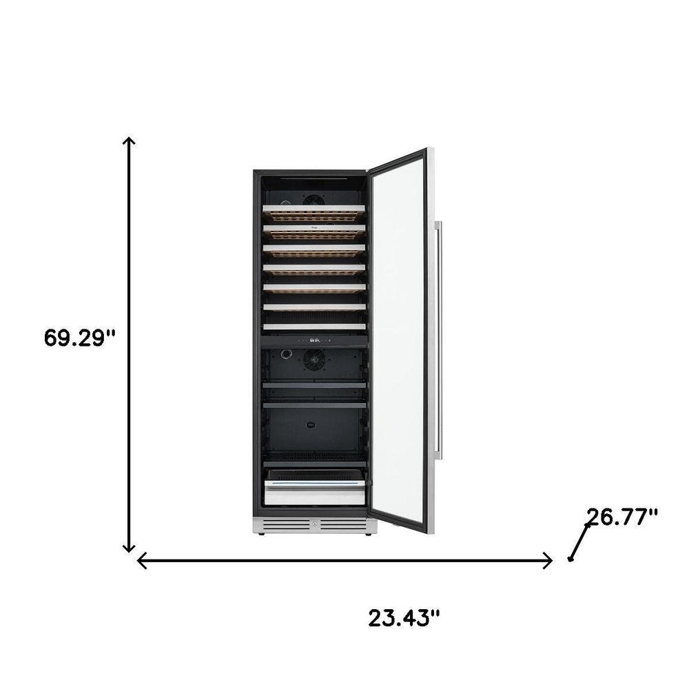 69" X 23" Clear and Black Metal Dual Compartment Wine And Beverage Refrigerator