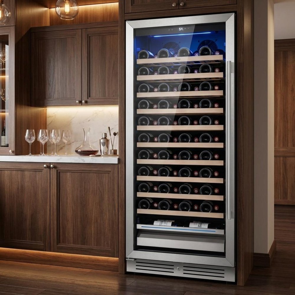 55" X 23" Clear and Black Metal Single Compartment Wine Refrigerator