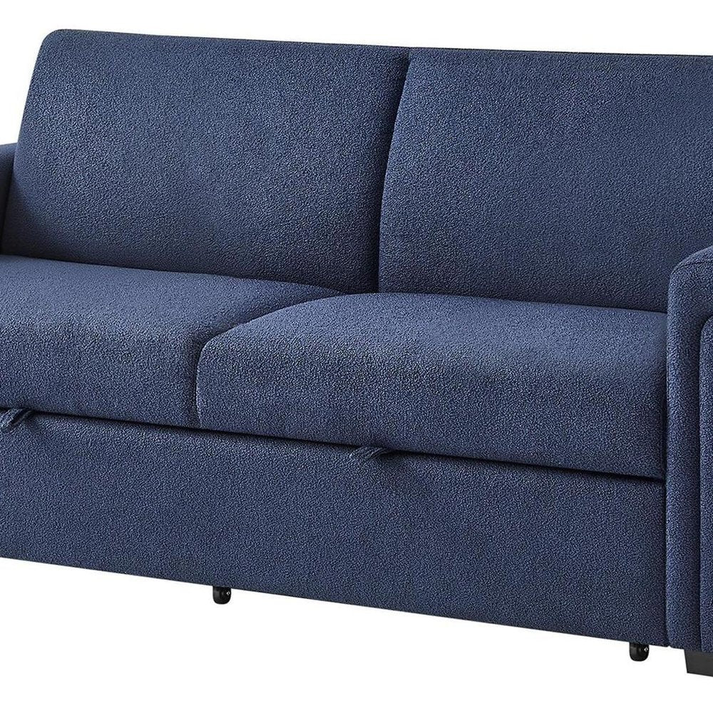 85" Navy Blue Upholstered USB Sleeper Sofa With Toss Pillows And Storage