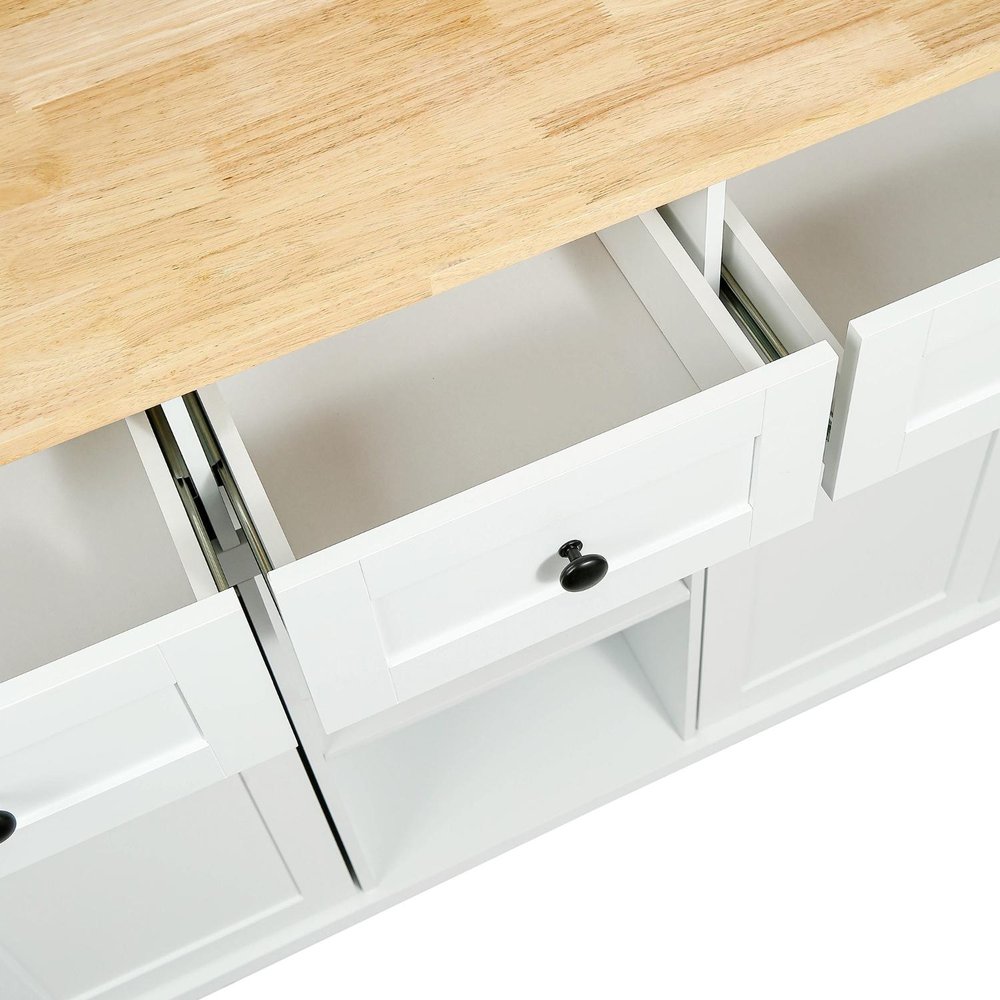 53" Brown and White Wood Flat Door Rolling Kitchen Cart With Storage