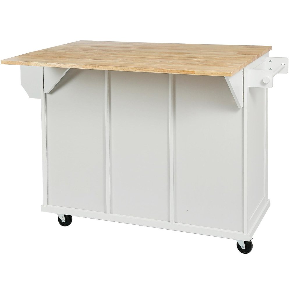 53" Brown and White Wood Flat Door Rolling Kitchen Cart With Storage