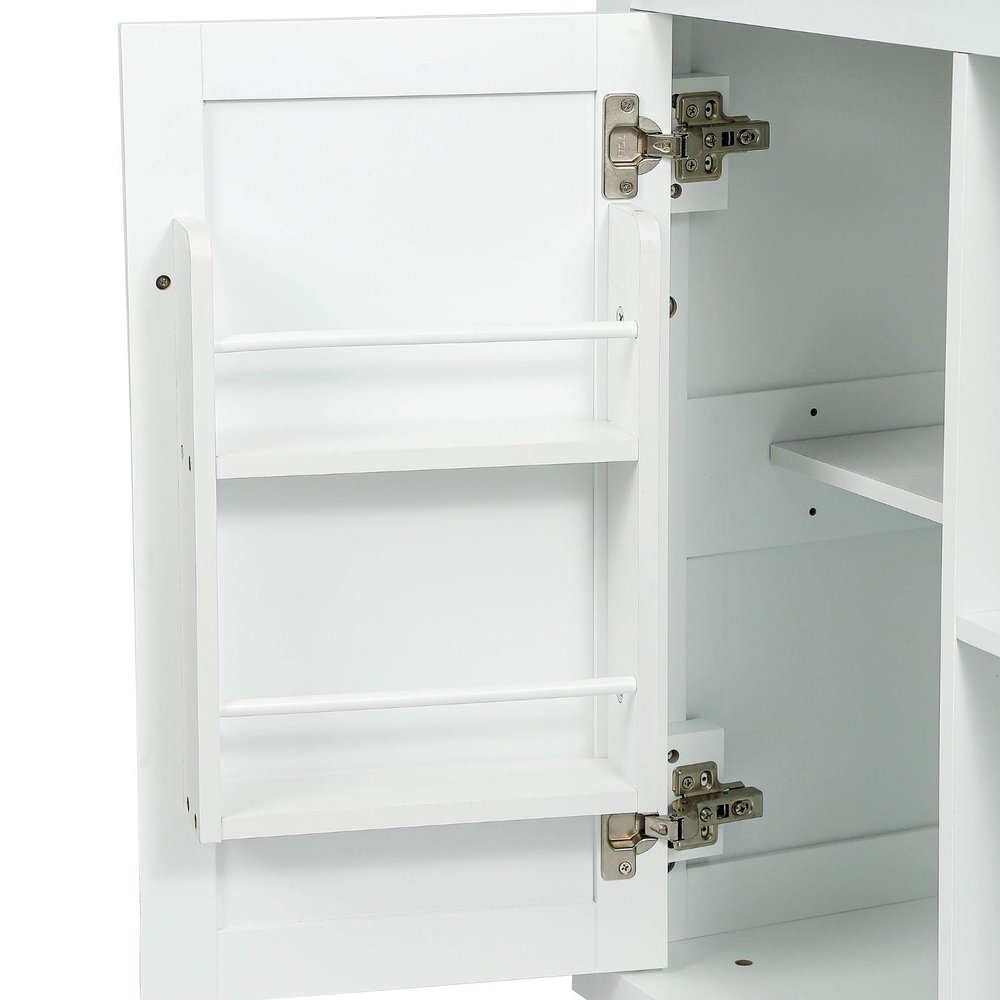 53" Brown and White Wood Flat Door Rolling Kitchen Cart With Storage