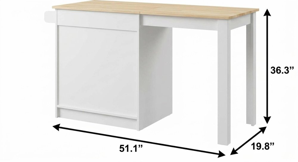 51" Brown and White Wood Flat Door Rolling Kitchen Cart