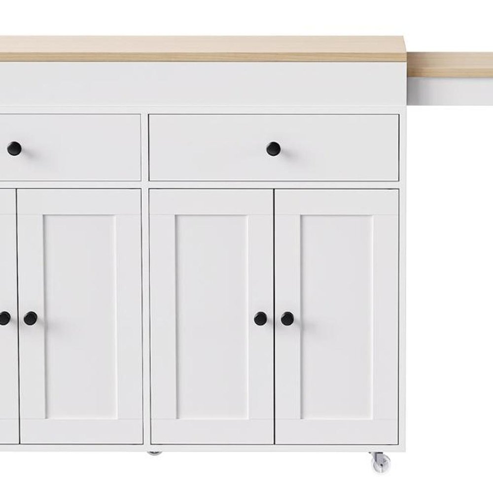 51" Brown and White Wood Flat Door Rolling Kitchen Cart