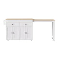 51" Brown and White Wood Flat Door Rolling Kitchen Cart. Kitchen cart isolated on a plain white background, showing a white wood surface.