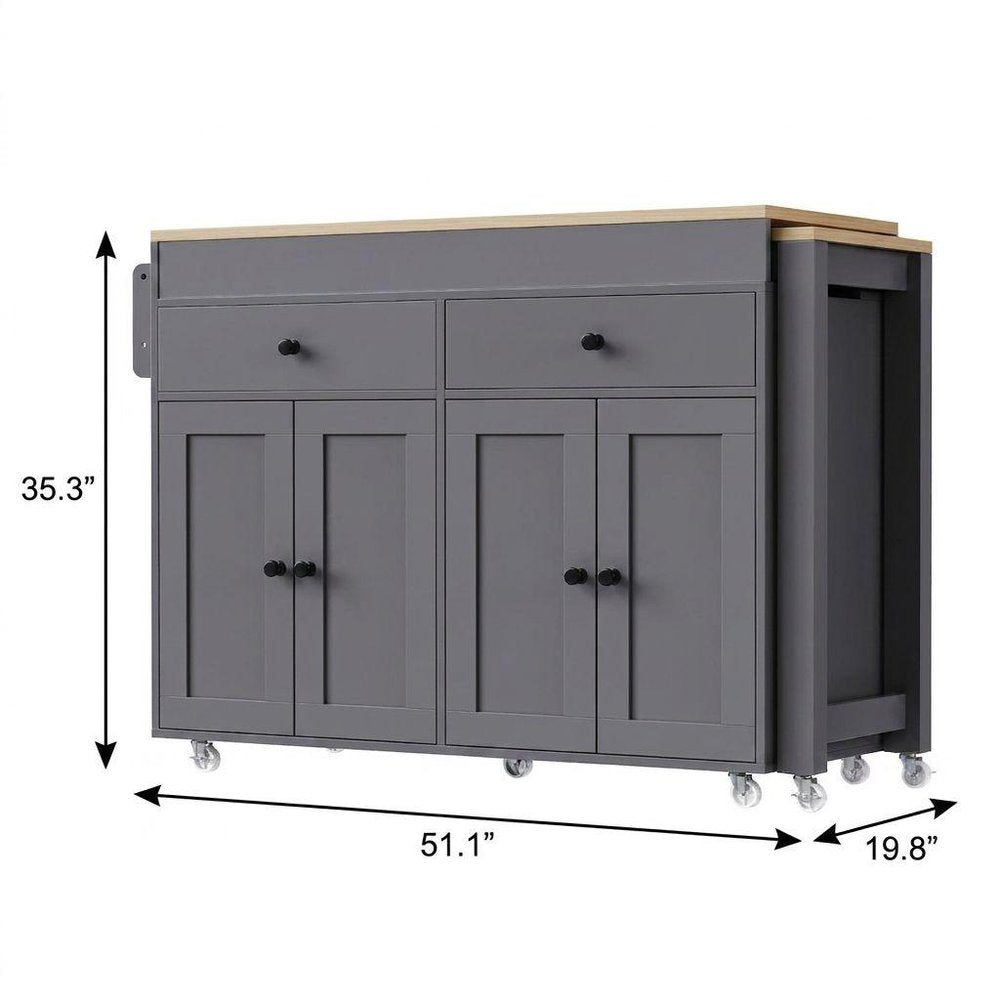 51" Brown and Gray Wood Flat Door Rolling Kitchen Cart