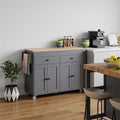 51" Brown and Gray Wood Flat Door Rolling Kitchen Cart