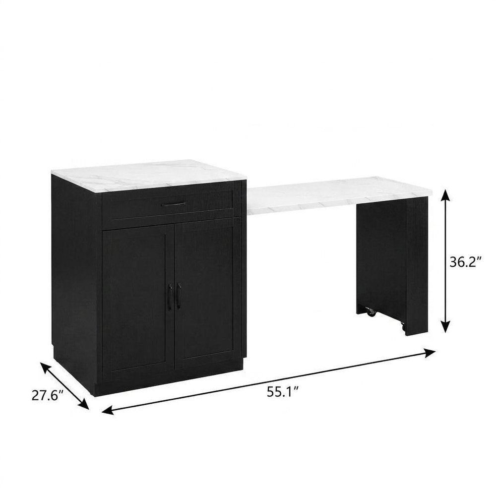 55" Brown and Black Wood Flat Door Kitchen Cart