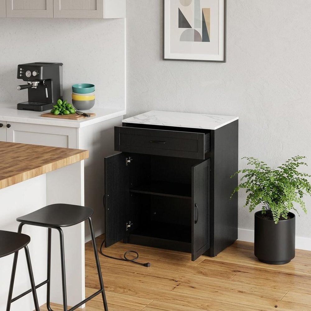 55" Brown and Black Wood Flat Door Kitchen Cart