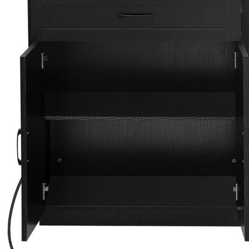 55" Brown and Black Wood Flat Door Kitchen Cart