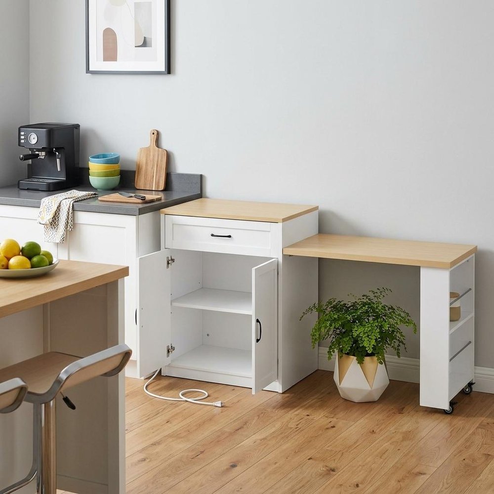 55" Brown and White Wood Flat Door Kitchen Cart