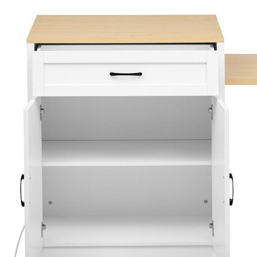 55" Brown and White Wood Flat Door Kitchen Cart