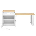 55" Brown and White Wood Flat Door Kitchen Cart. Kitchen cart isolated on a plain white background, in a white wood finish.