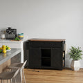 54" Brown and Black Wood Flat Door Rolling Kitchen Cart With Storage With USB