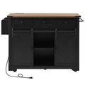 54" Brown and Black Wood Flat Door Rolling Kitchen Cart With Storage With USB. Kitchen cart isolated on a plain white background, in a black wood finish.