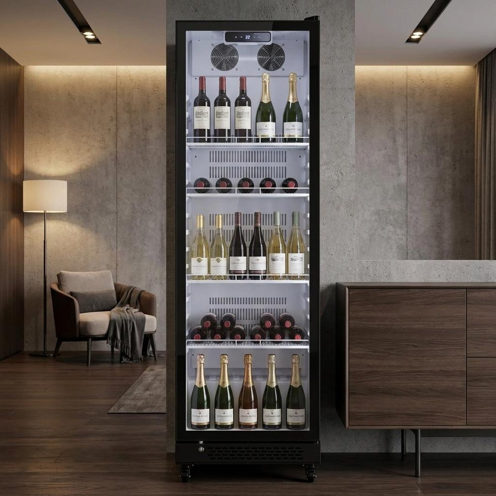 75" X 23" Clear and Black Metal Single Compartment Can Beverage Refrigerator