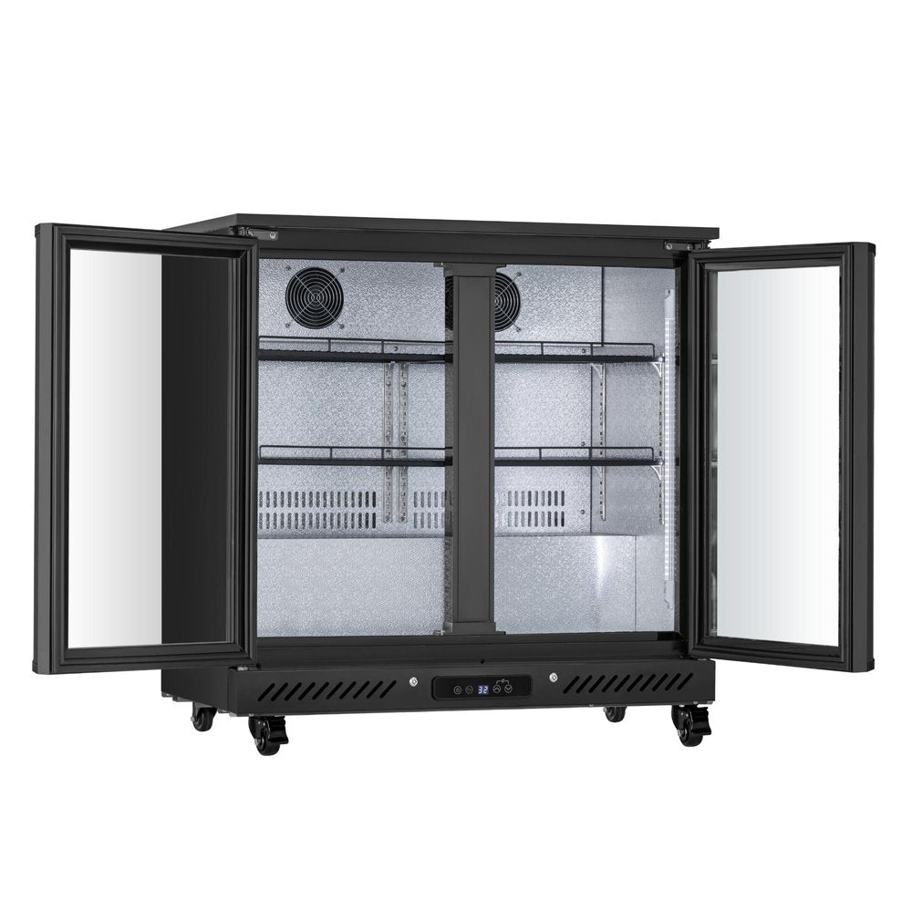 35" X 35" Clear and Black Metal Single Compartment Can Beverage Refrigerator