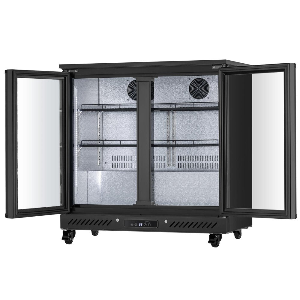 35" X 35" Clear and Black Metal Single Compartment Can Beverage Refrigerator