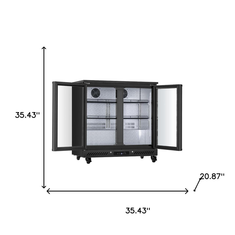 35" X 35" Clear and Black Metal Single Compartment Can Beverage Refrigerator