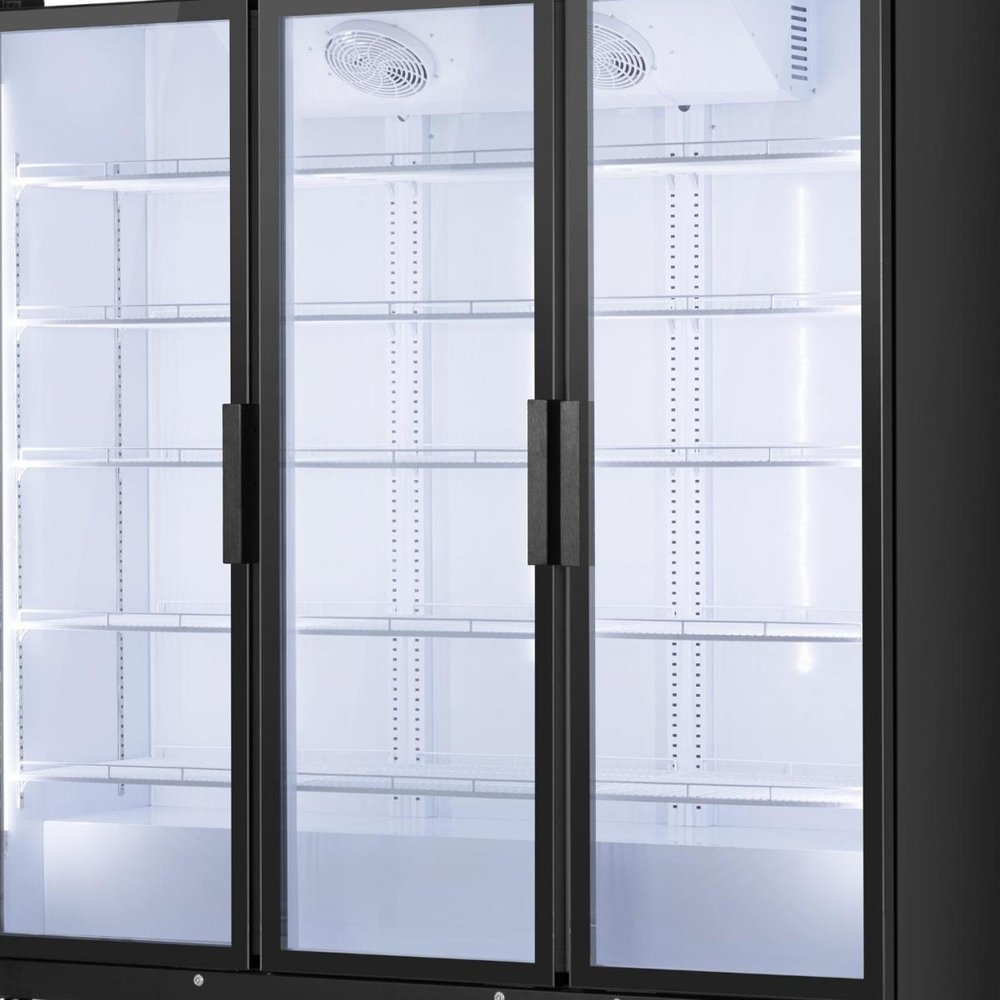 76" X 66" Clear and Black Metal Single Compartment Can Beverage Refrigerator